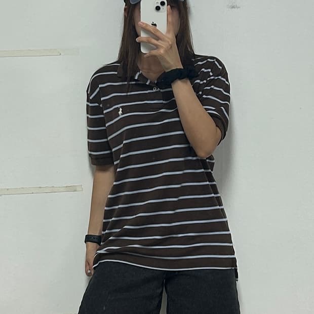 폴로 랄프로렌 포니로고 스트라이프 카라 티셔츠 브라운