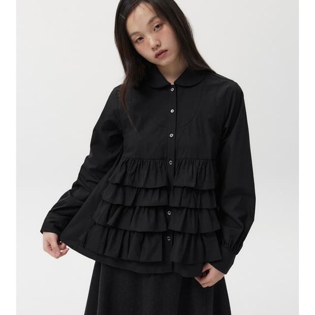 오헤시오 캉캉 프릴 블라우스 블랙