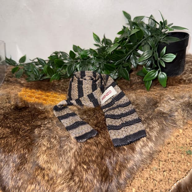 Kenzo brown stripe silk knit tie 