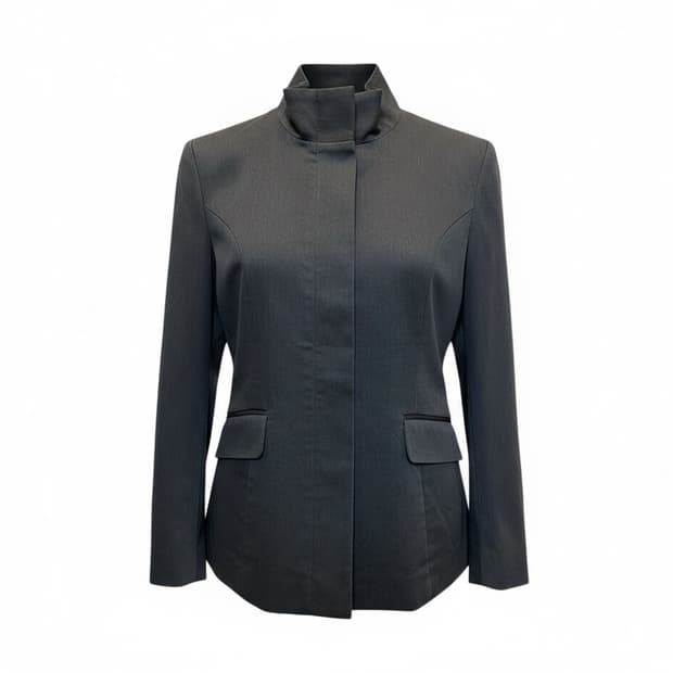 오조크 스탠카라 미니멀 자켓 커브드 절개 디테일 슬림핏 차콜