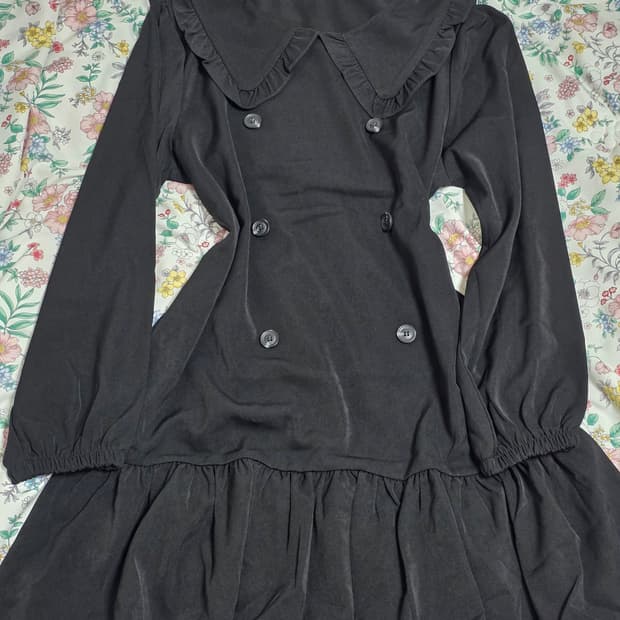 빅사이즈 빈티지)지뢰계갸루 로맨틱 하객룩 블랙 프릴 빅카라 미니원피스