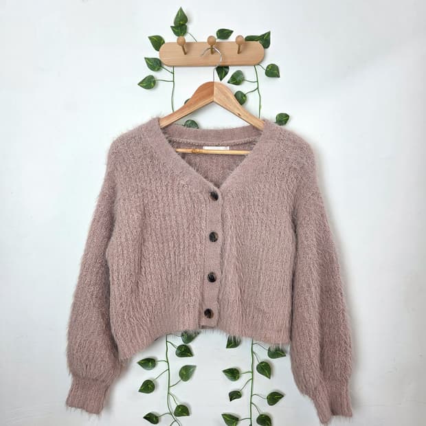 뮤트 핑크 앙고라 가디건