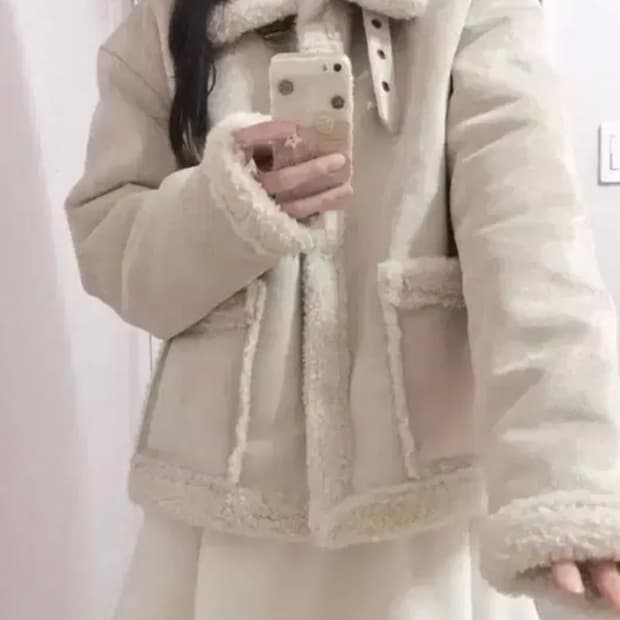 snug 스너그 아이보리 무스탕 퍼 자켓 라떼 히메 갸루 러블리 로걀