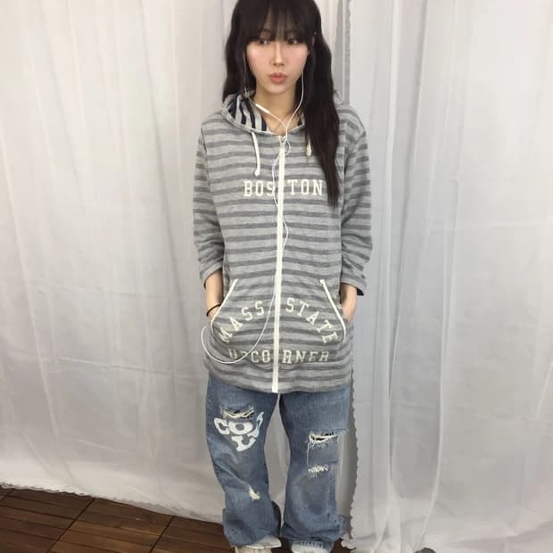 Jpn Boston Stripe Long Zip Hoodie