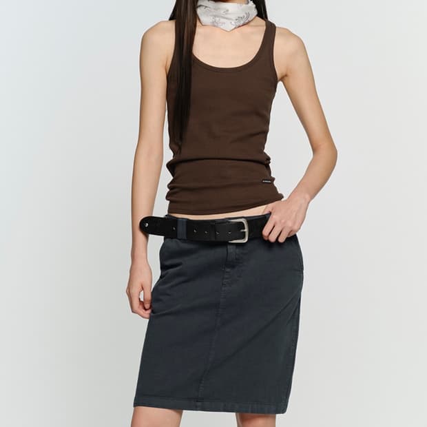 썬번프로젝트 STRAIGHT COTTON MIDI SKIRT, NAVY