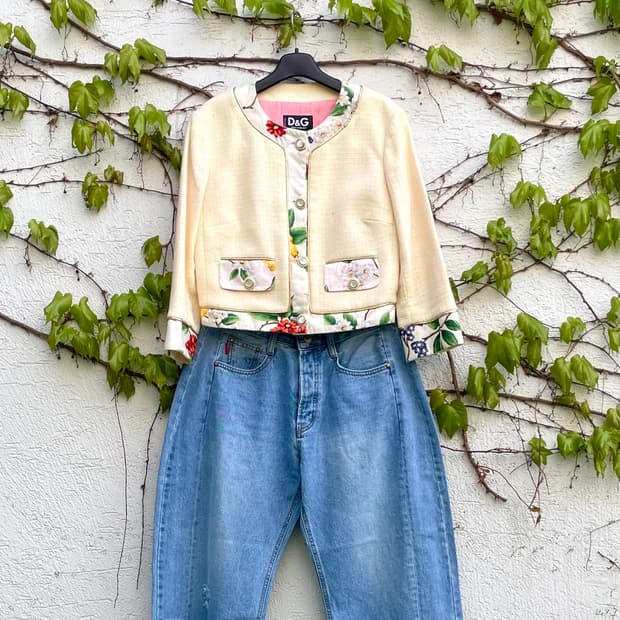 D&G 플로럴 트리밍 코튼 트위드 자켓 (Made in Italy)