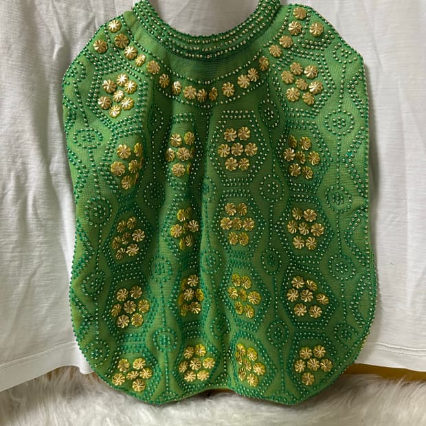 빈티지 그린 비즈 토트백