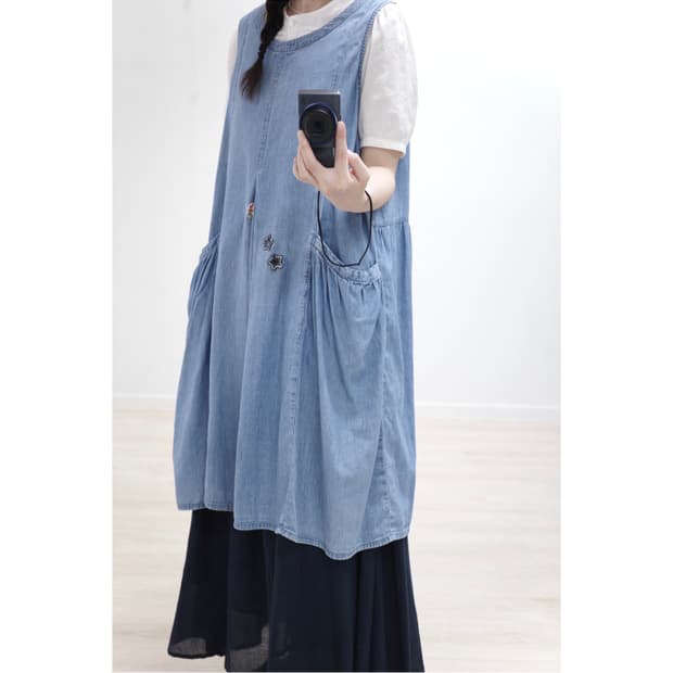 Denim patch one-piece