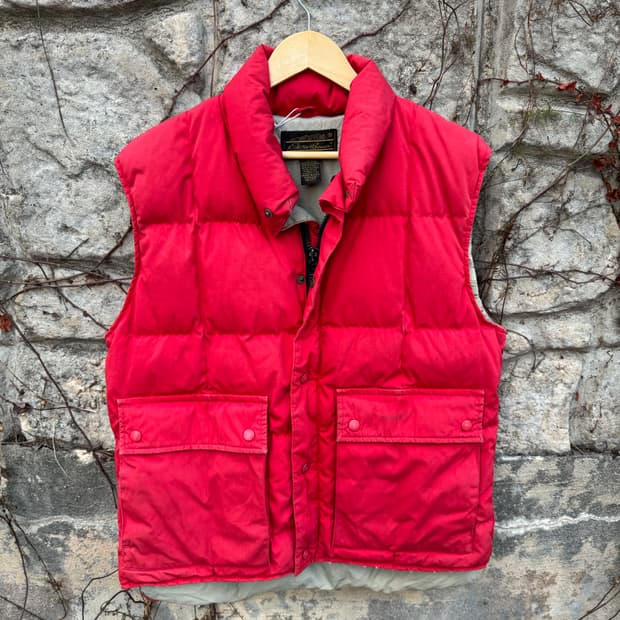 80s 에디바우어 빈티지 구스 다운 페이딩 레드 조끼 베스트 m