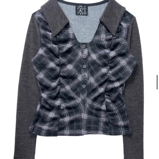 쎄쎄쎄 라비린스 체크 셔링 탑 딥퍼플