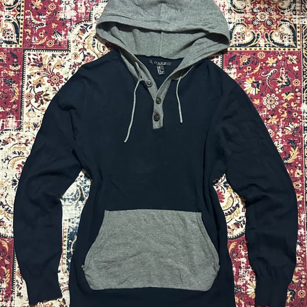 배색 하프 후드티