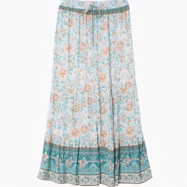 Soft Mint Garden Bohemian Maxi Skirt