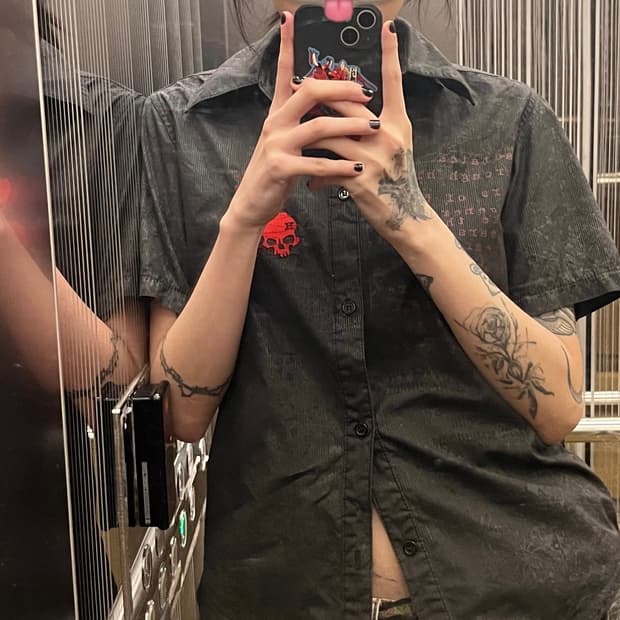 큐티펑크 해골 반팔셔츠