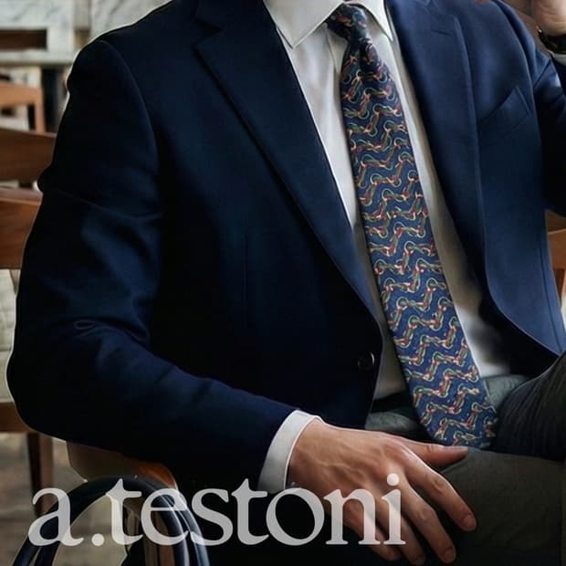 아테스토니 실크 네이비 체인 패턴 넥타이 9.5cm A+등급 k1913
