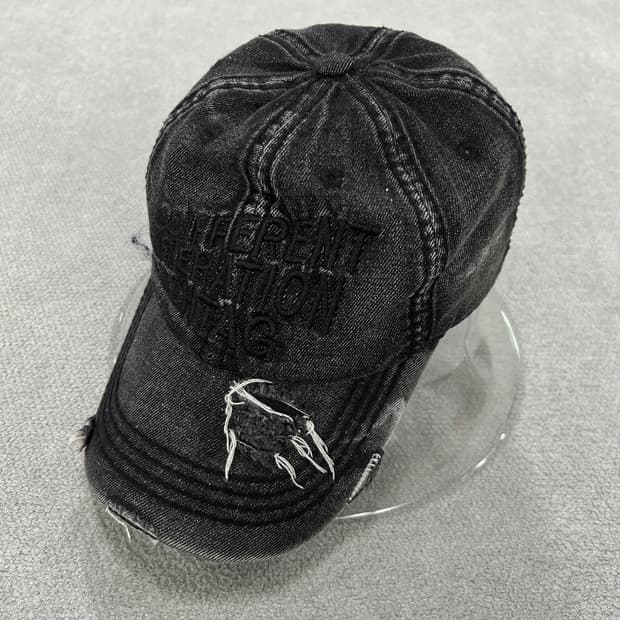 블랙 데님 워싱 캡모자