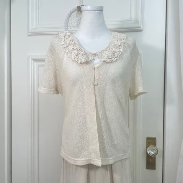 ivory half cardigan&EARTH lace trim slee