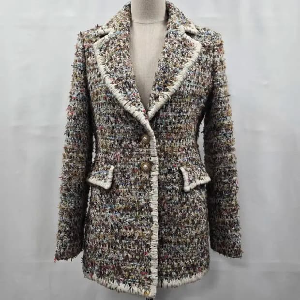 0715 [미니엄] 사이드 자수 파이핑 트위드 자켓 55