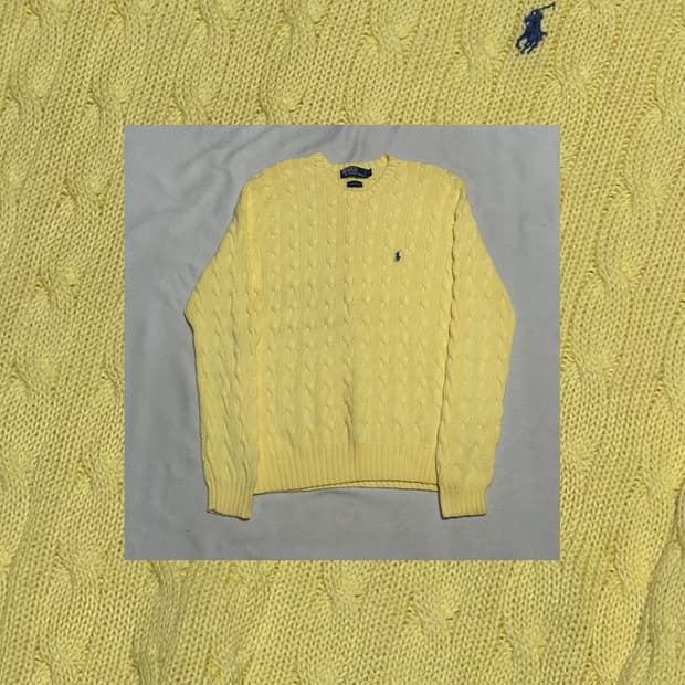 폴로랄프로렌 옐로우 케이블 꽈배기 니트