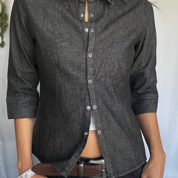 빈티지 7부 데님셔츠