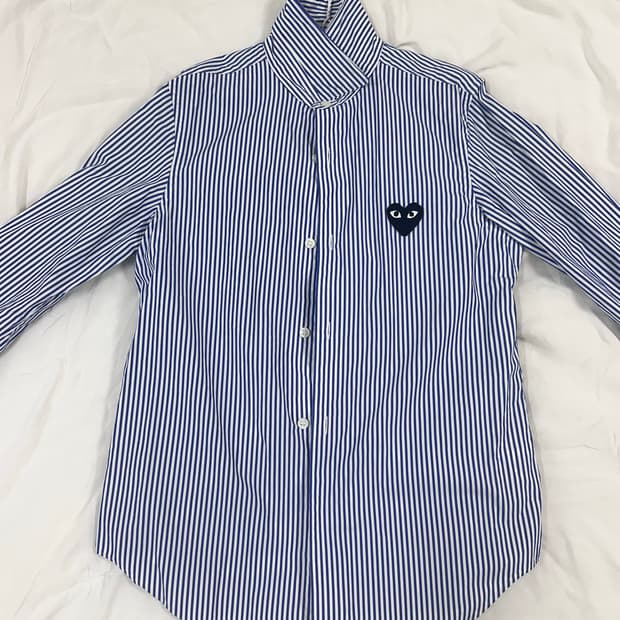 (W) 플레이 꼼데가르송 스트라이프 블랙 하트 셔츠 블루 m