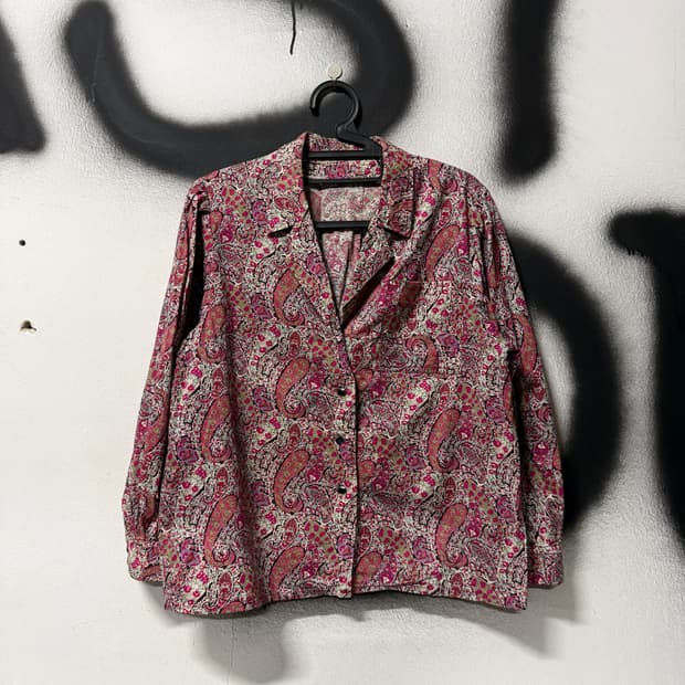 VTG 빈티지 페어리 핑크 페이즐리 퍼프 슬리브 블라우스 자켓