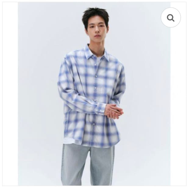 유니클로 릴렉스드 옴브레 체크 셔츠 화이트/블루 L