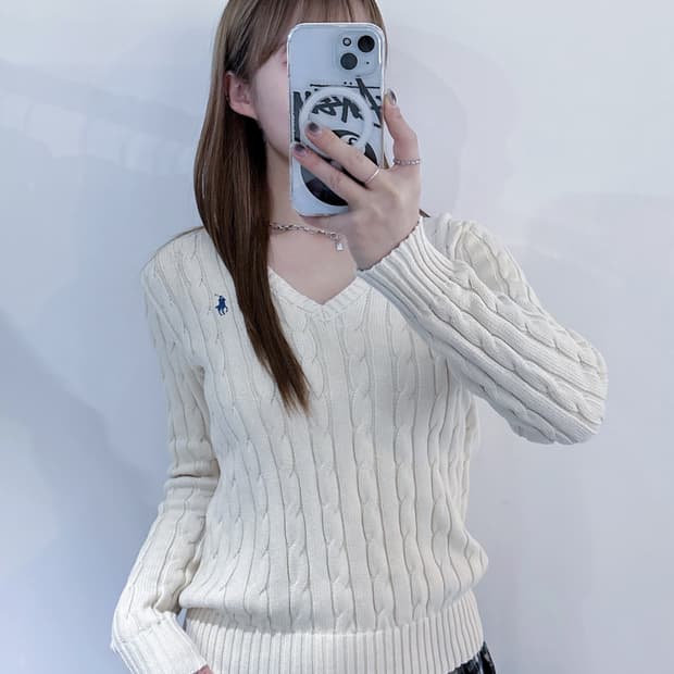 폴로랄프로렌 크림 포니 케이블 니트