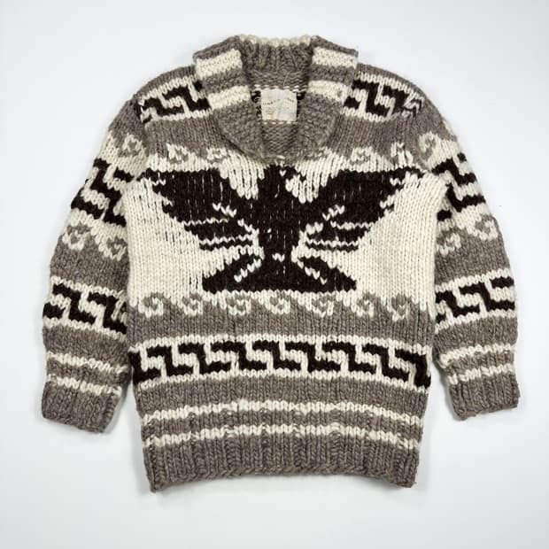 오리지널 캐나다 핸드메이드 썬더버드 헤비 울 코위찬 니트 M