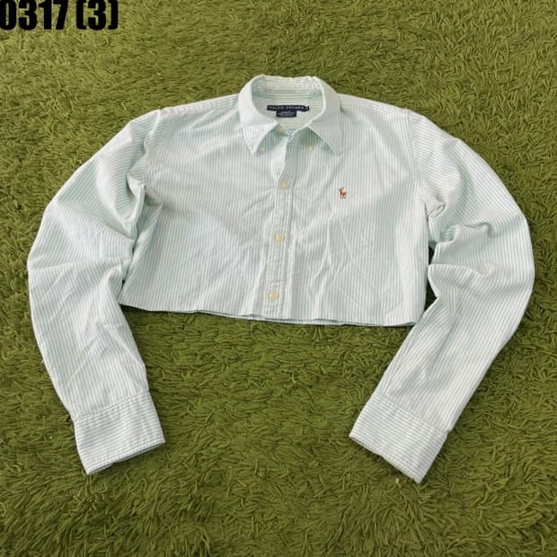 랄프로렌 크롭 스트라이프 긴팔 셔츠