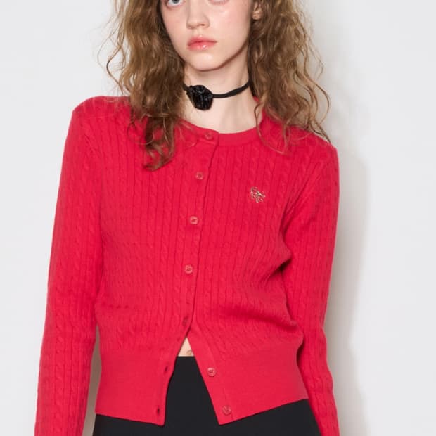 제너럴 아이디어 GNRL 에센셜 케이블 가디건 레드