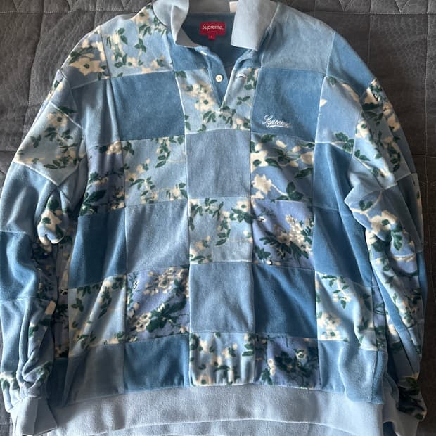 Supreme Floral Patchwork Velour L/S Polo