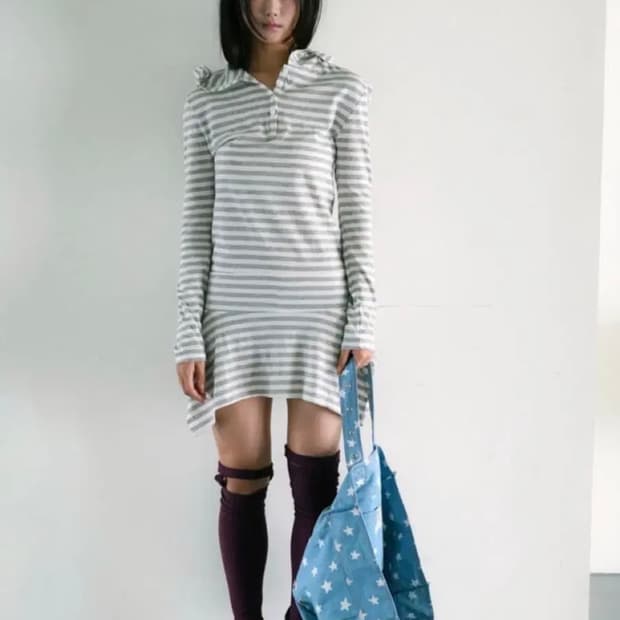 인앤양하모니 후디 드레스 스트라이프 