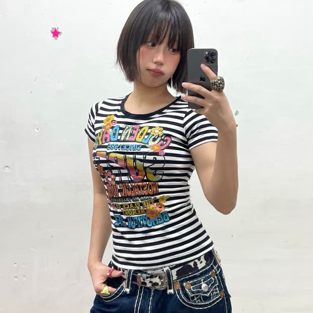 Golden Day Rainbow Flower Stripe T-shirt