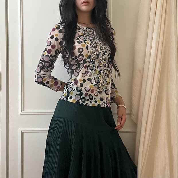 eccentric dots and rose frills mesh top