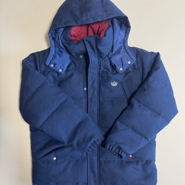 (105)아디다스 네이비 헤링본 후드 패딩