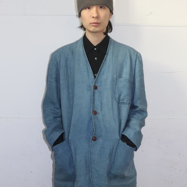 아르마니 진 90s 린넨 자켓 블루