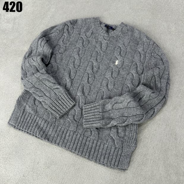 폴로 케이블니트 회색 