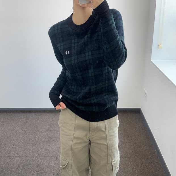 Fredperry 프레드페리 스몰로고 다크그린 체크 니트