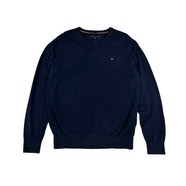 타미힐피거 네이비 코튼 v넥 니트