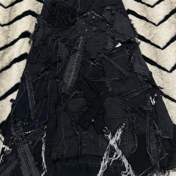 [30]Arizona 패치워크 레메이크 데님 롱 스커트/흑청