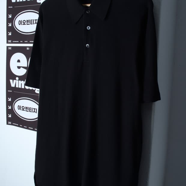 (L-XL) 유니클로 반팔 카라 티셔츠 U라인 무지 블랙-H35599