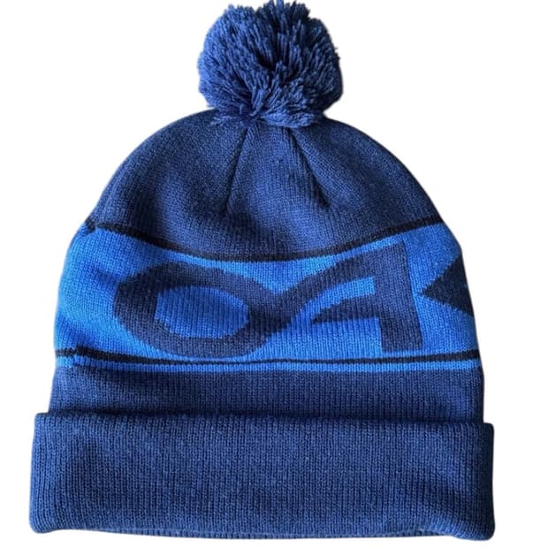 오클리 로고 폼폼 니트 비니 블루
