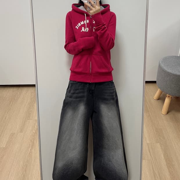 아베크롬비 슬림핏 자수로고 핑크 후드집업