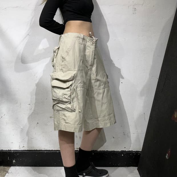 빈티지 아이보리 버뮤다 와이드 카고 팬츠 반바지 L