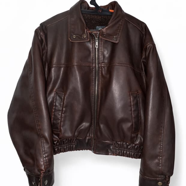 개따뜻한 브라운 레더 블루종