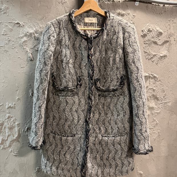 시스템 트위드 노카라 자켓 55-66