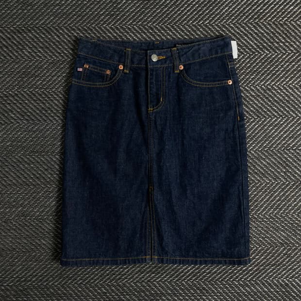 폴로 랄프로렌 레더 패치 로고 데님 스커트o 3119