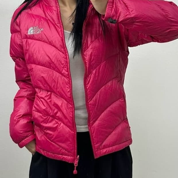 노스페이스 구스다운 핑크 경량패딩 점퍼 자켓(90)