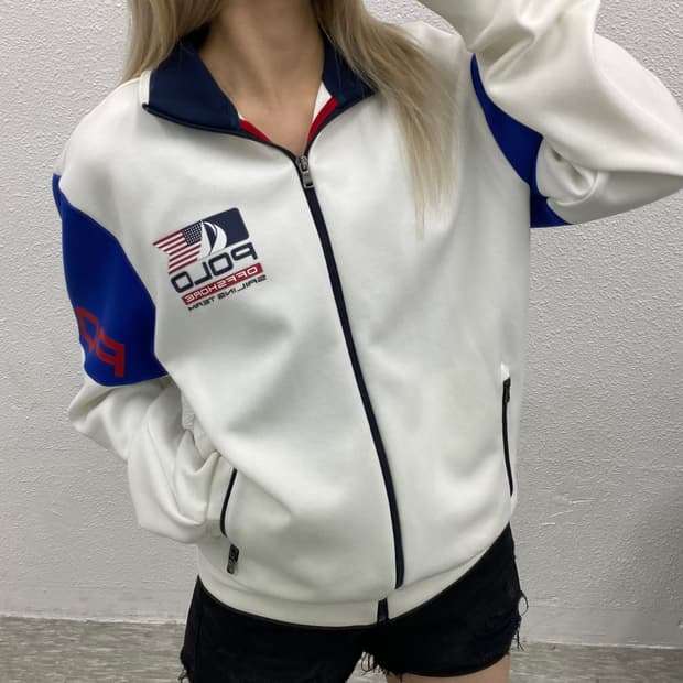 폴로 랄프로렌 usa 멀티컬러 배색 화이트 집업 M