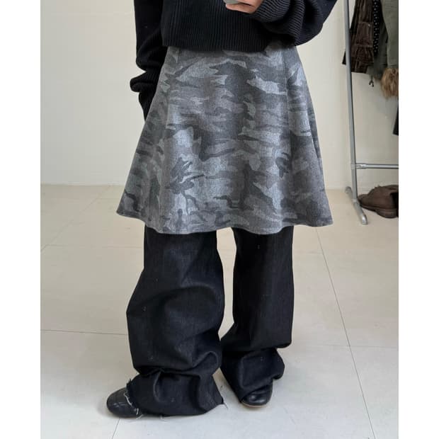 빈티지 카모 울 스커트